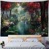 Пейзажная масляная живопись Гобелен Лес, Павлин, Замок, Мечтательная настенная ткань, Звездное небо Восход солнца, Домашнее художественное украшение