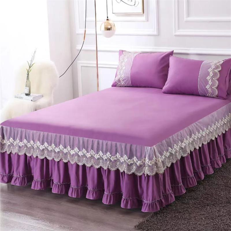 3 шт. кружевная юбка-кровать с рюшами, кружевная юбка, стильное покрывало в стиле принцессы, противоскользящее покрытие для двуспальной кровати 1,8 м с защитным ремешком