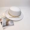New leather rope flat-top woolen top hat women's autumn and winter temperament elegant and fashionable versatile flat-brimmed felt hat men's stage