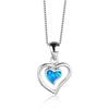 White Blue Fire Opal Cute Heart Pendant Necklaces For Women Romantic Jewelry Vintage Fashion 925 Silver Birthstone Necklace Gift
