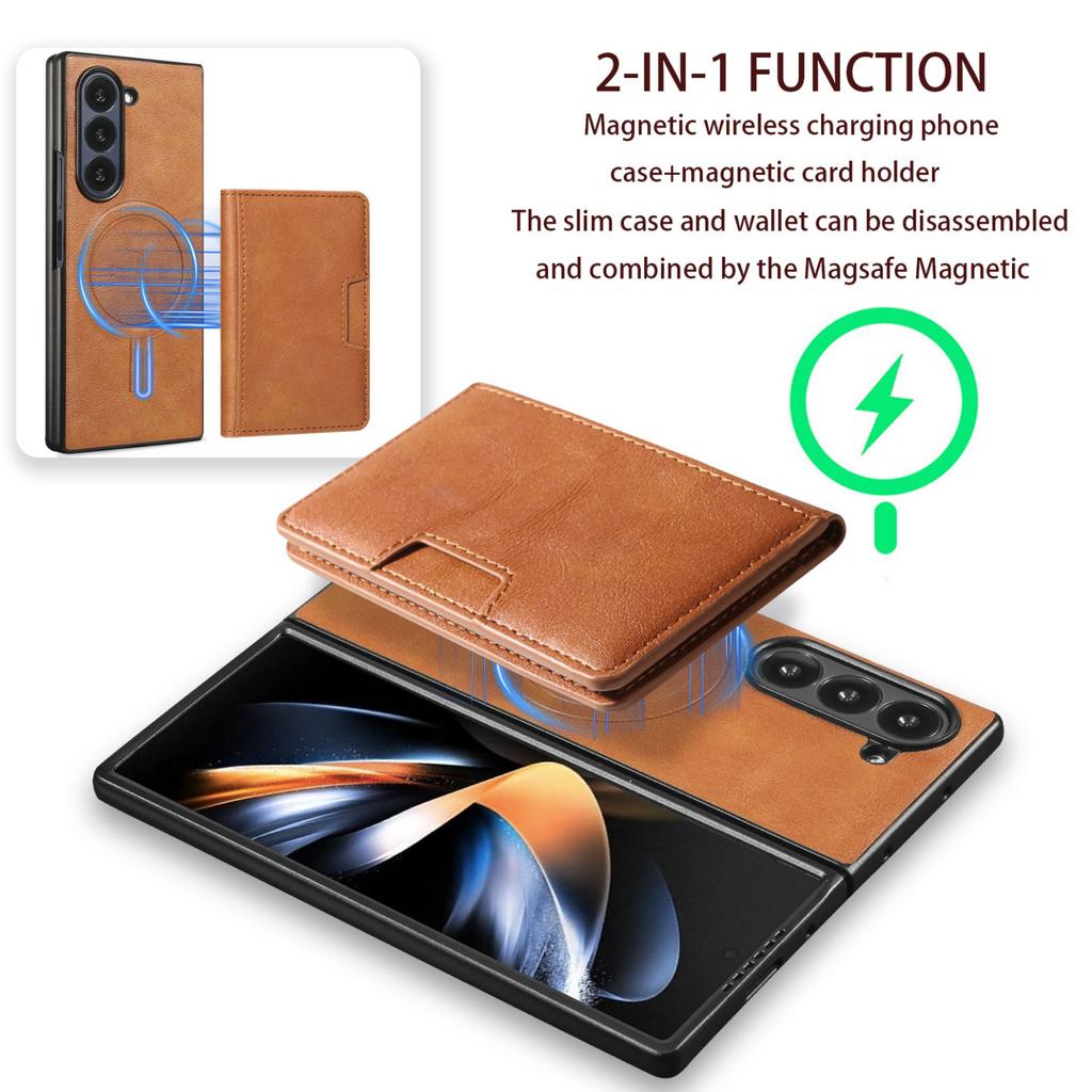 Кожаный чехол в деловом стиле для Samsung Galaxy Z Fold 7 6 5 4 3 2IN1 Магнитный кошелек для карт Беспроводная зарядка Защита от падения