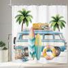 Beach Surf RV Shower Curtain – Tropical Palm Tree & Camping Car Design, Coastal Theme Bath Decor for Men & Boys, with 12 Hooks