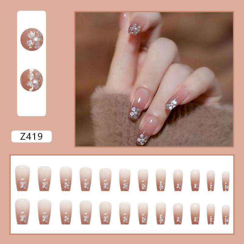 Алмазный ноготь с прозрачным цветным блеском, 24 шт., в коробке, искусственный ноготь, готовый высококачественный дизайн ногтей