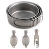 Camping Bowl and Utensil Set 3 Bowls Spoon Fork Combo Titanium Bowl with Folding Handle Ultralight Hiking Titanium