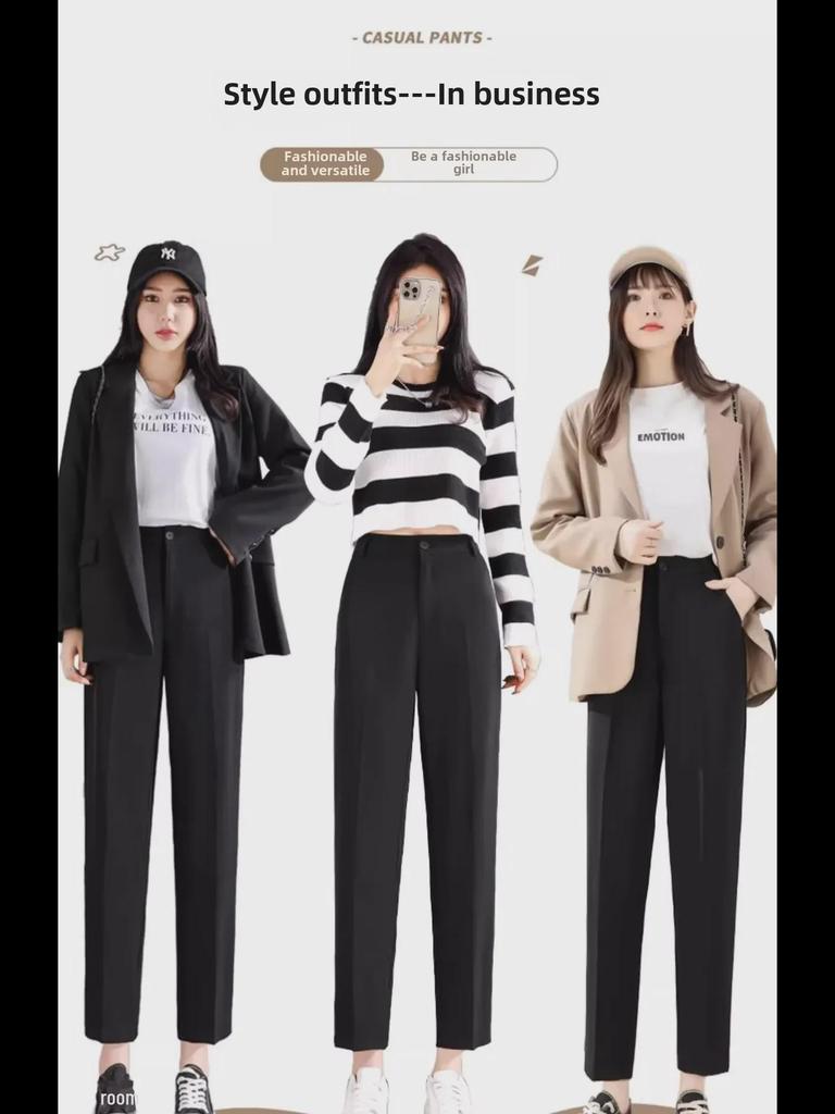 Женские черные брюки прямого покроя с высокой талией — облегающие, легкие, длина девять точек, на весну и осень, доступны большие размеры