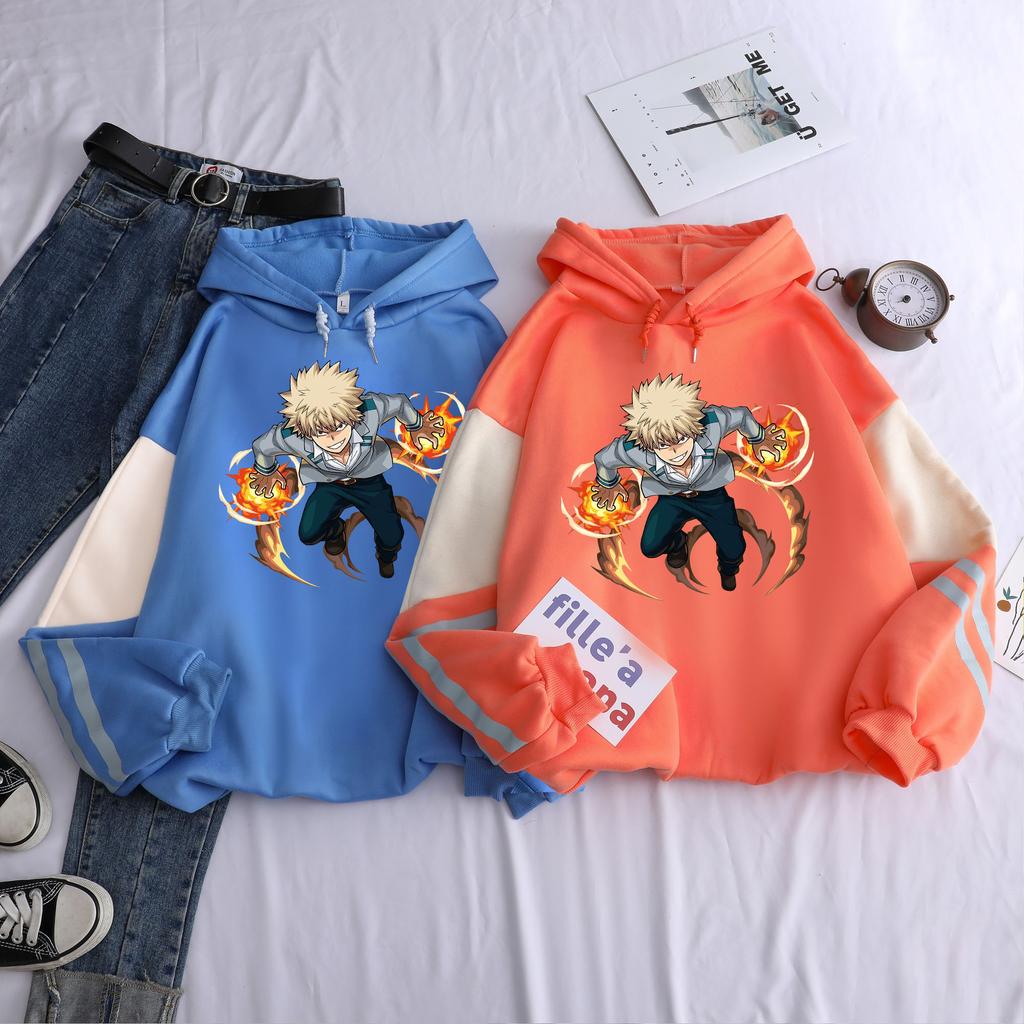 Уличная одежда Janpanese Anime Моя геройская академия Бакуго Кацуки Принтованные лоскутные толстовки с капюшоном Женские оверсайз худи Мужские