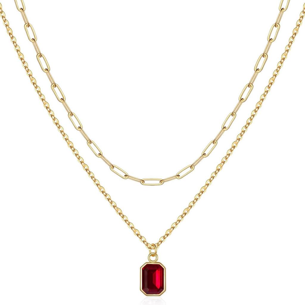 Elegant Double Layer Necklace Featuring December Birthstone And 18k Gold Plating Rectangular Design Neckchain For Women
