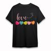 Women's T-Shirt Pink Love Script Multicolor Hearts Tee Cotton Black Oversize