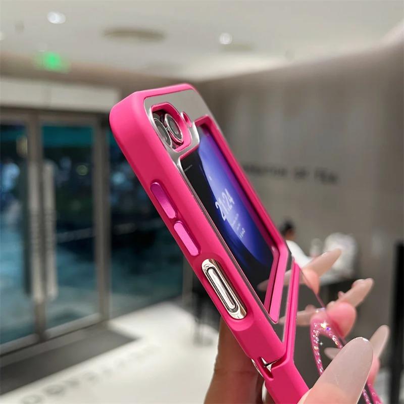 Для блестящего алмазного магнитного чехла для Samsung Z Flip 6 flip 4 3 flip6 zflip6 G Беспроводная зарядка Зеркало для макияжа Чехол