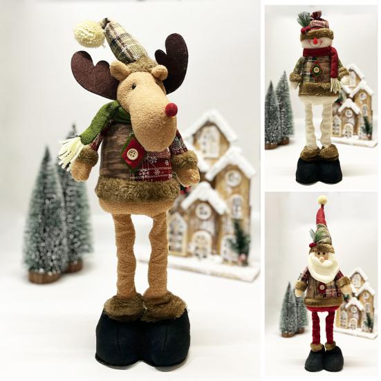 Рождественская плюшевая кукла в клетку, стоящий Санта, снеговик, олень, плюшевая фигурка с выдвижными ногами для рождественской праздничной вечеринки, декора для камина и стола