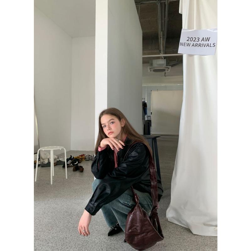 Vintage PU Leather Clothing New Korean Version Texture Loose Casual Handsome Motorcycle Jacket Women Cool Waterproof Soft Faux Leather Jackets