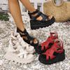 Fashion Women Sandals Summer Fashion Leather Platform Female Sandals Gladiator High Heels Sandals Women Chunky Outdoor Wedges Woman Shoe