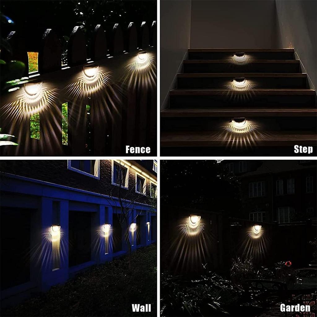 Exterior Light 4-Pack Solar Deck Fence Light Outdoor Waterproof Wall Mount Lamp Semi Circle Shadow LED NightLight for Stairs, Front Door, Yard,
