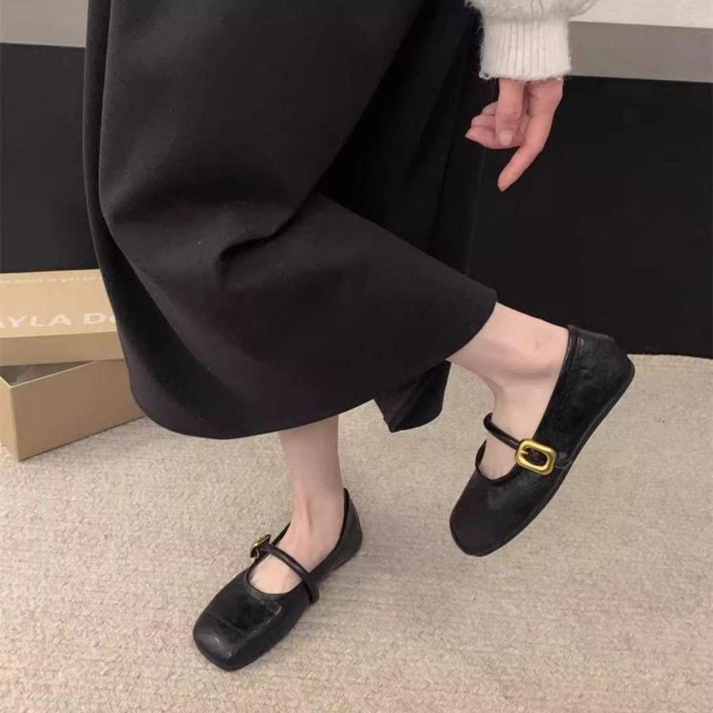 2025 женская обувь новая летняя Мэри Джейн легкая мягкая подошва с мелким вырезом универсальная на плоской подошве модная французская однословная обувь