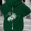 Retro Outdoor Compass Forest Print  Hooded Sweatshirt, Soft and Loose Street Style Casual Everyday Hoodie.