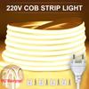 Светодиодная лента COB, 220 В, высокая яркость, водонепроницаемая гибкая лента для комнаты, спальни, кухни, наружное освещение сада 1-21 м