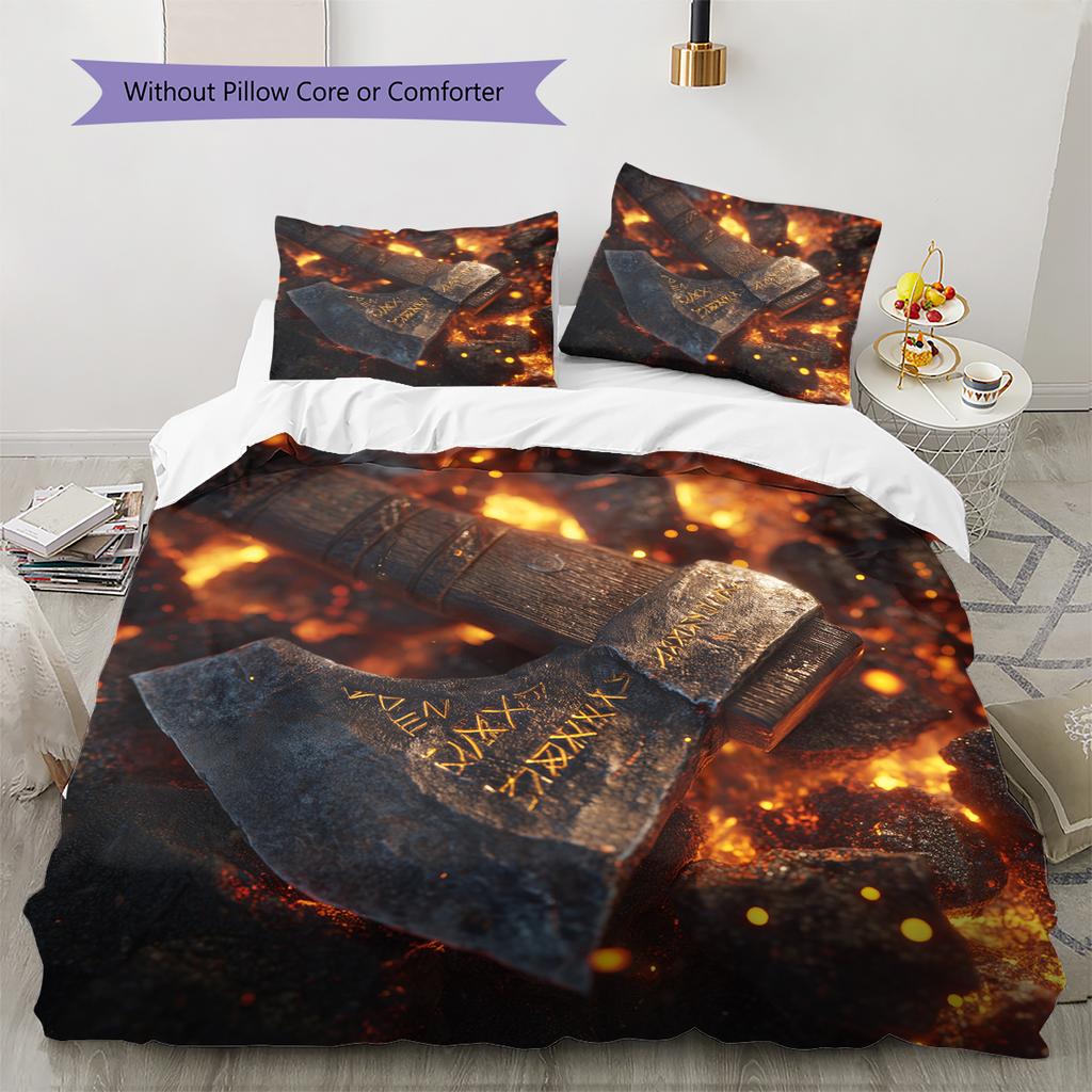 Viking Battle Axe Pattern Bedding Home Decoration Birthday Gift (1 * duvet cover + 2 * pillowcase, without core)