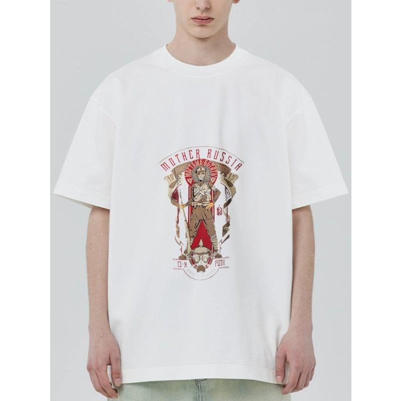 Black T Shirt with Mother Russia Graphic and Text Design for Casual Wear