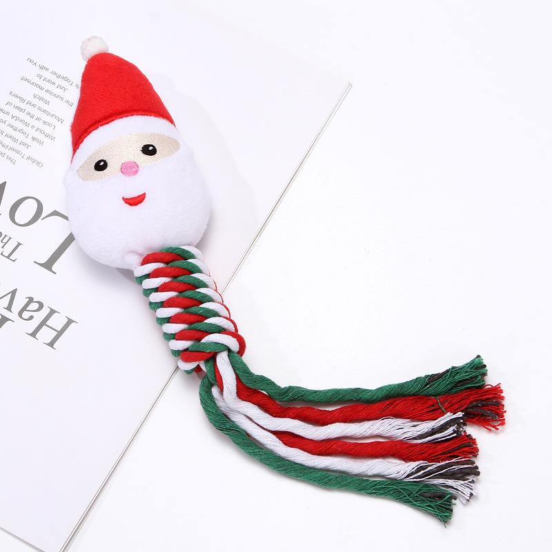 Christmas Small Dog Toy Chew Plush Puppy Cat Tassel Rope Santa Snowflake Xmas Tree Festive Pet Chew Plaything Holiday Gifts