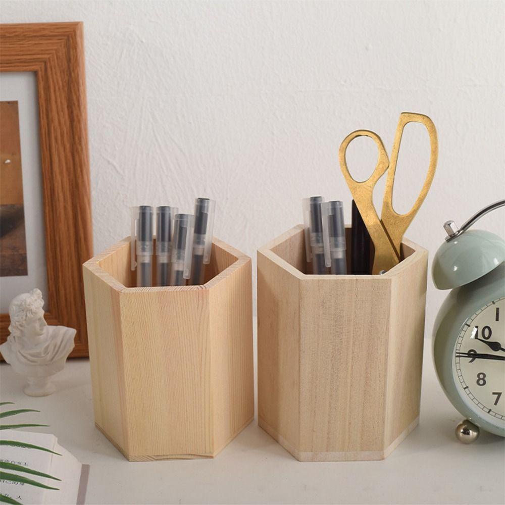 Desktop Storage Wooden Pen Holders INS Style Large Capacity Pen Holder Box Multifunctional Wooden Pencil Organizer