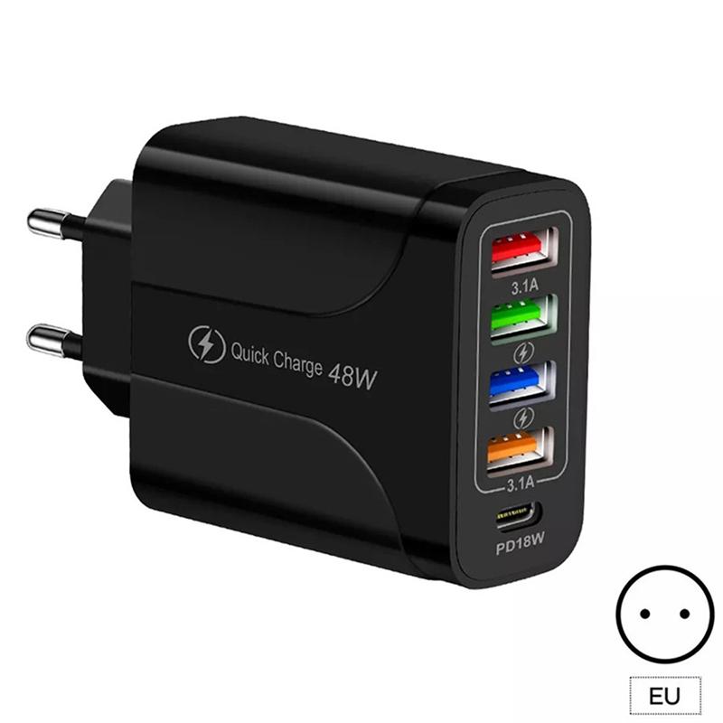 5 Ports USB Wall Charger 3A 48W Type C PD Fast Charging Travel EU US UK Plug Power Adapter For Phone IPhone 12 13 Samsung Xiaomi