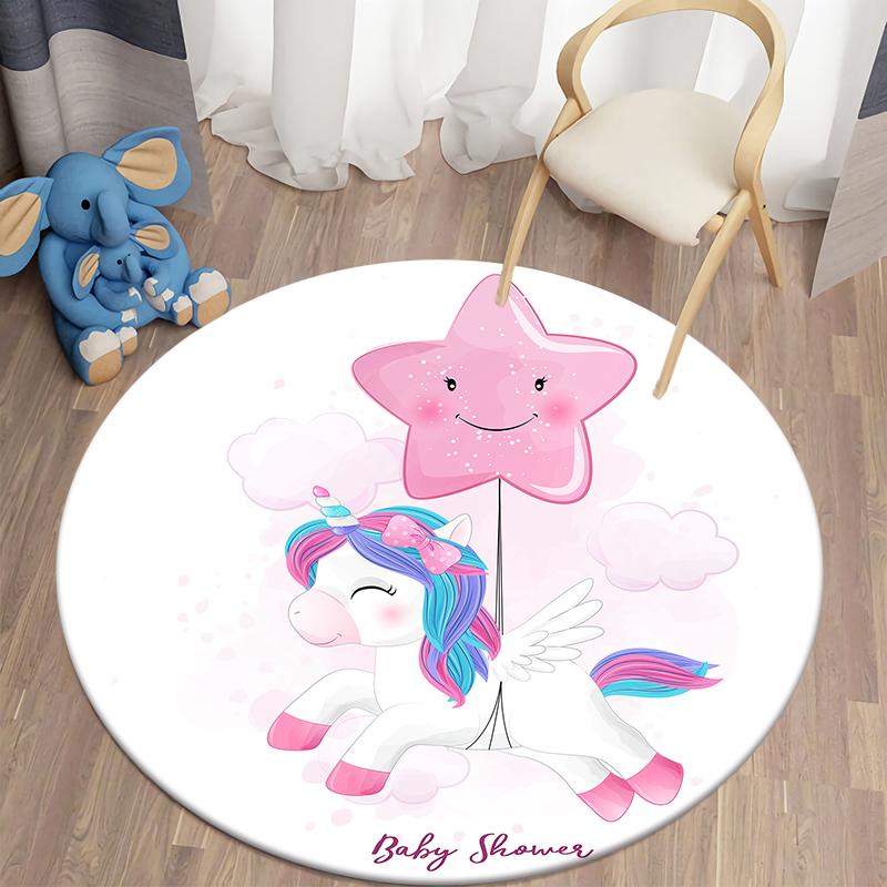 Детские коврики с единорогом для гостиной, детские коврики с животными, детские игровые круглые коврики в детскую комнату, домашний декор, напольные коврики