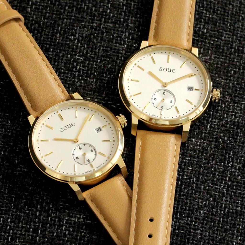SOUE Pair Watch Classics Pair Watch Ladies Pair Couple 38mm Size Leather Belt Leather Band Camel Gold Ivory Dial [SOUE] Men's