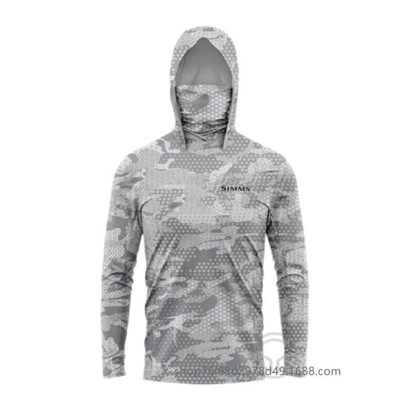 Mens Quick-Dry Fishing Hoodie With Face Cover UV Protection Long Sleeve Sun Shirt Fly Casting