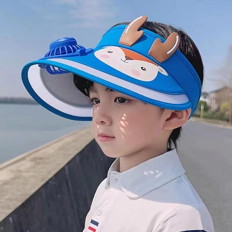Летняя детская шляпа с вентилятором Солнцезащитная шляпа Мужская и женская Солнцезащитная шляпа Мультяшная Милая Защита от солнца Большая шляпа Шляпа с открытым верхом