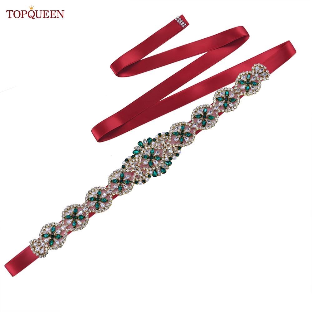 TOPQUEEN S161-KL Новое свадебное платье, пояс для женщин, золотой пояс ручной работы, роскошные аксессуары с поясом, повседневное вечернее платье, зеленые стразы