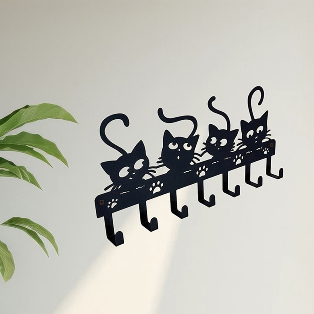 Black Cat Wall Hat Hanger Iron Cartoon Cat Coat Hook Easy To Install Key Holder  Household