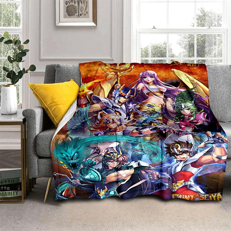 Cartoon Anime Saint-Seiya Glod Throws Blanket Kids Super Soft Blankt for Sofa Travel Couch Picnic Flannel Blanket Birthday Gift
