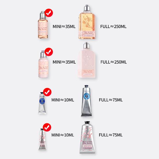 L'Occitane En Provence Mini Body Care Set (Cherry Blossom Body Lotion 35ml + Shower Gel 35ml + Hand Cream 10ml + Shea Butter Hand Cream 10ml) 4-Piece