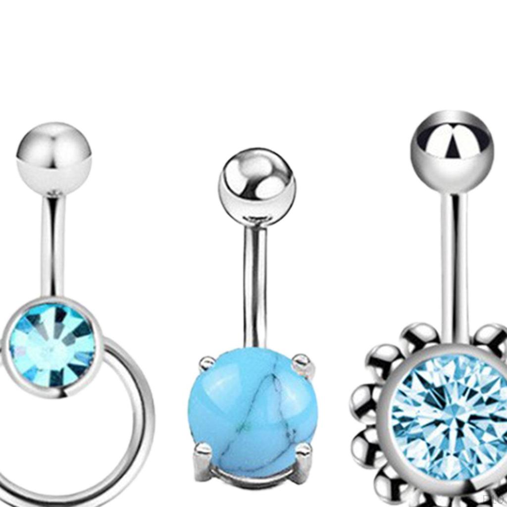 5 Pieces Belly Button Rings Navel Barbell 10mm Short Fashion Stainless Steel Zircon 1.6mm for Women