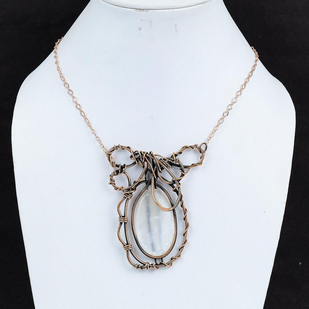 Селенитовое ожерелье, медная проволока, обернутая регулируемой цепочкой, медное ювелирное изделие ручной работы, ожерелье с драгоценными камнями, подарки для друга, ювелирные изделия из проволочной обмотки