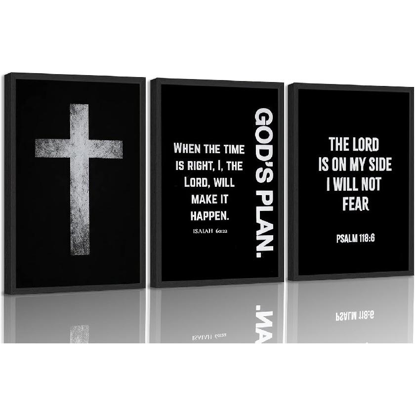 3Pcs Jesus Cross Canvas Wall Art Black and White Scripture Poster Christian pirational Painting Picture Catholic Religious Bible Wall Decor for