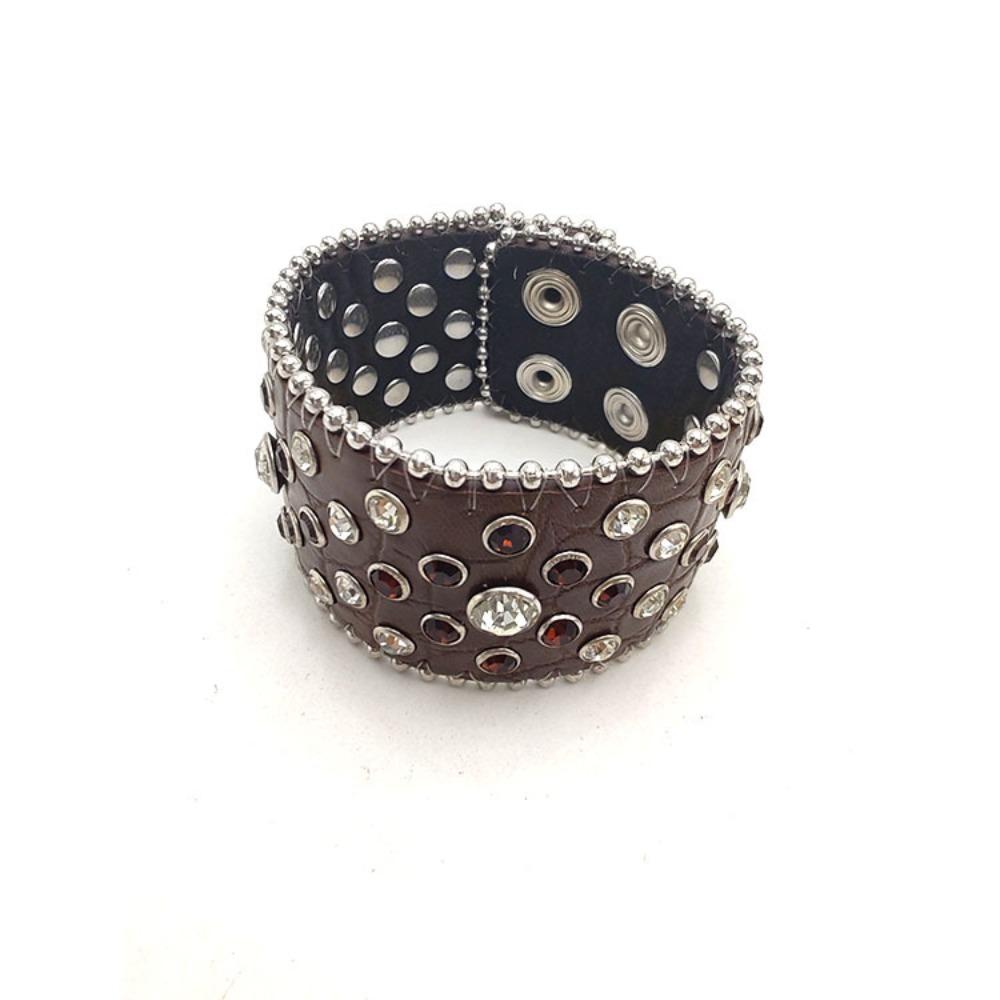 Цинк Цинковый сплав ПУ кожаный браслет Острая девушка Хип-хоп браслет Модный браслет со стразами Аксессуары для рук