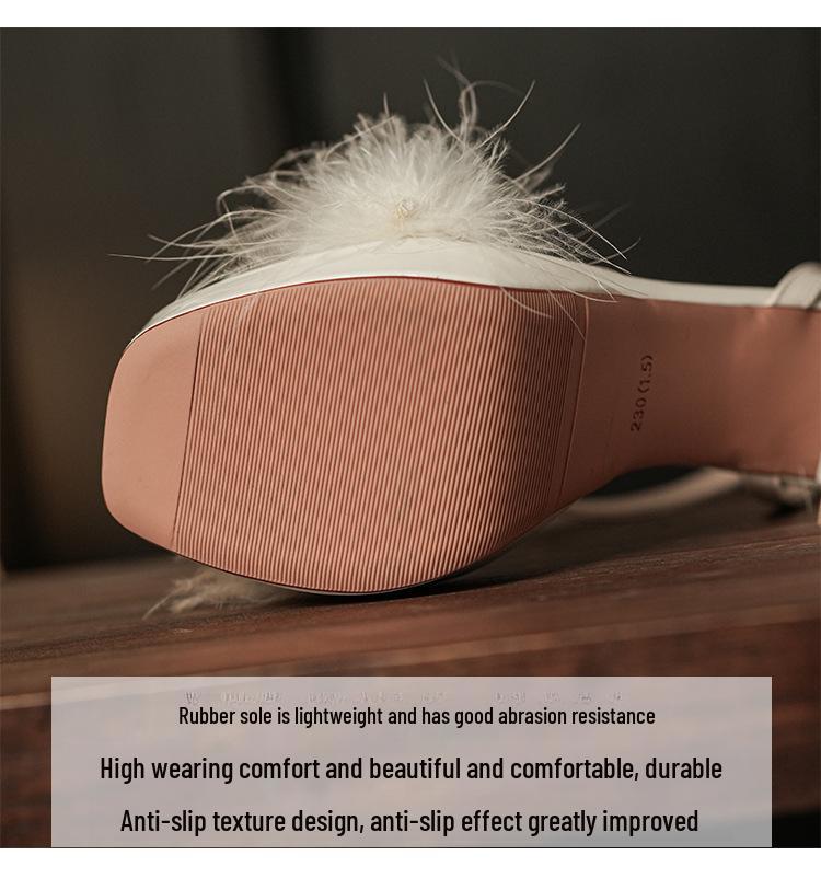 9696-1 Женские сандалии на высоком каблуке в сказочном стиле, с меховым ремешком и толстым каблуком