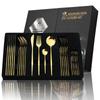24Pcs Gold Cutlery Set With Gift Box Stainless Steel Dinnerware Kitchen Mirror Tableware Set Dinner Knife Fork Spoon Flatware