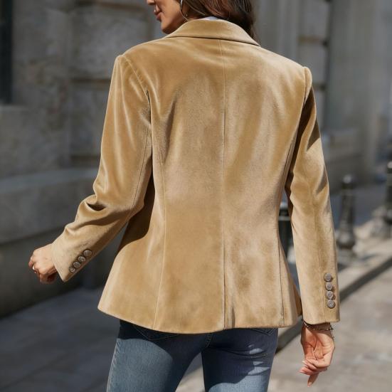 Бархатный пиджак золотого цвета с лацканами, длинными рукавами и одной пуговицей, пиджак с карманами с клапанами, приталенного кроя, с трехмерным пошивом, верхняя одежда