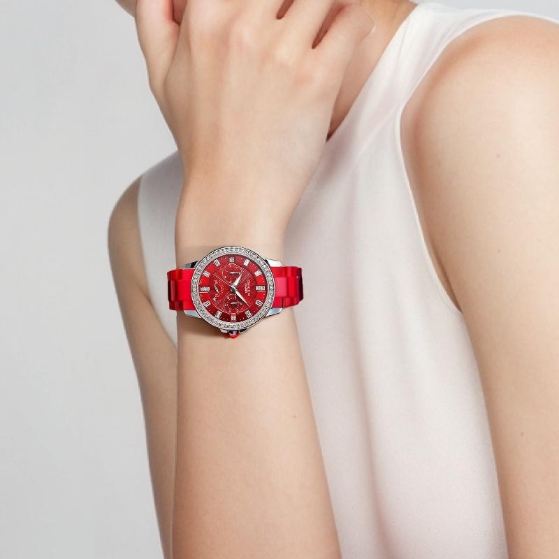 Casio SHEEN Life Водонепроницаемый Кварцевый Механизм Ремешок из Смолы Японские и Корейские Часы Женские Часы Красный Циферблат SHE-3023-4A