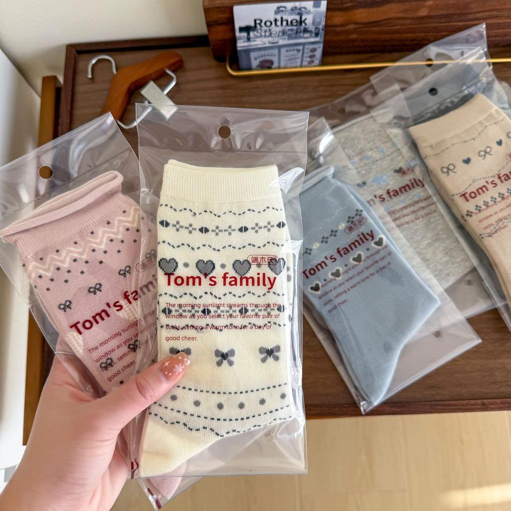 Белые гольфы до середины голени, стиль бантик любовь, носки из хлопка с подвернутым краем, корейский студенческий стиль