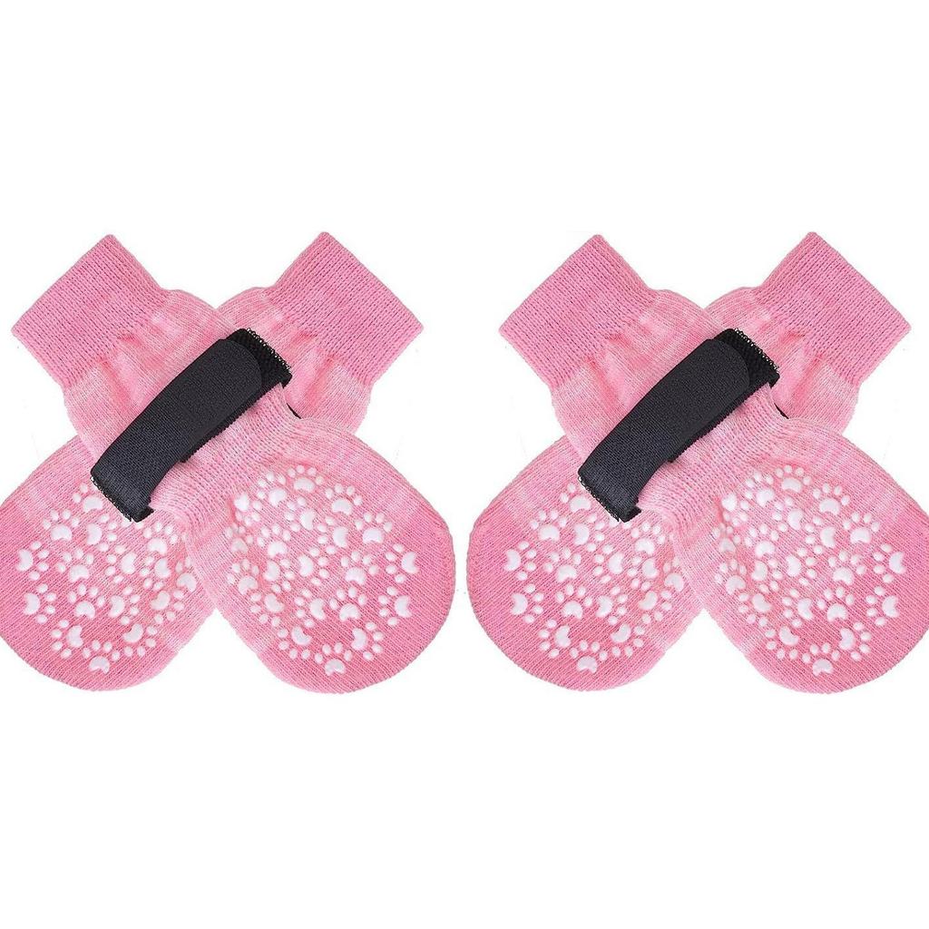 4Pcs Cotton Non-Slip Dog Socks Prevent Licking & Scratching Paws Strong Traction for Hardwood Floors Senior Dogs All Seasons