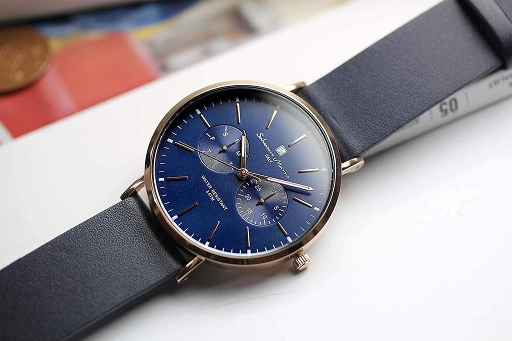 Часы кварцевые календарные итальянские брендовые унисекс SM15117L WH [Salvatore Mara] (Роуз Браун)