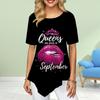 Women Plus Size Ladies Tee Shirts Floral Red Lips Print Loose Casual Tops Female Irregular Summer Clothes