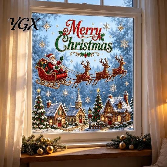 Christmas Classroom Decorations Window Stickers, Winter Holiday Decorations, Festive Art with Xmas Tree Party Supplies Snowman Angel Patterns for Home