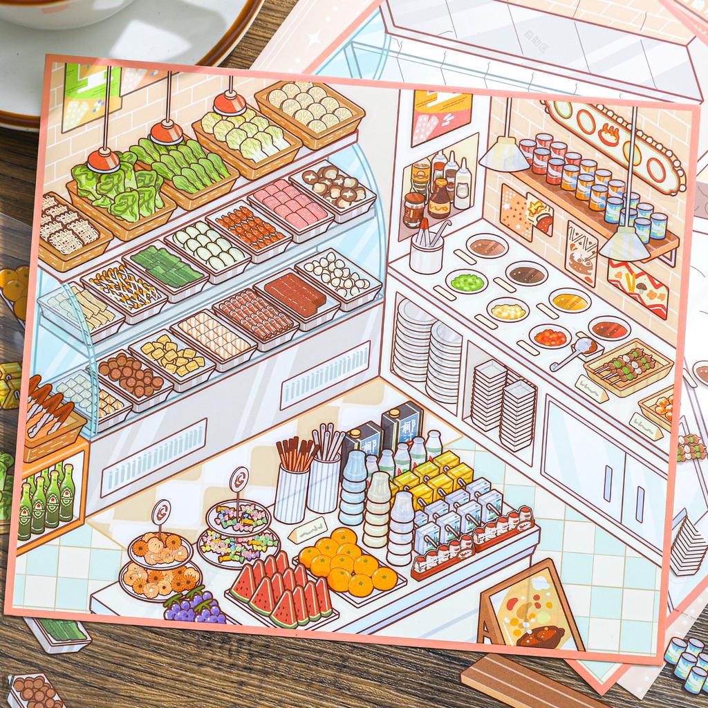 Kawaii 3D Cartoon Miniature Scene Fun Simulation Store Management Style Stickers DIY Scrapbook Materials Scene Stickers