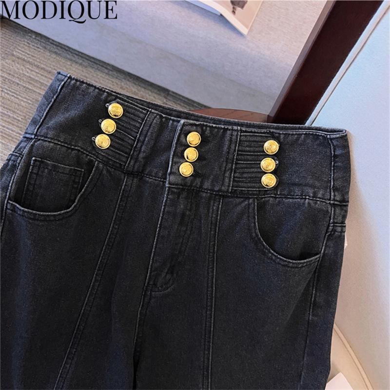 MODIQUE, весенние большие размеры, женские винтажные эластичные прямые джинсы с высокой талией и прямыми пуговицами, длинные джинсы, женские базовые повседневные брюки, брюки