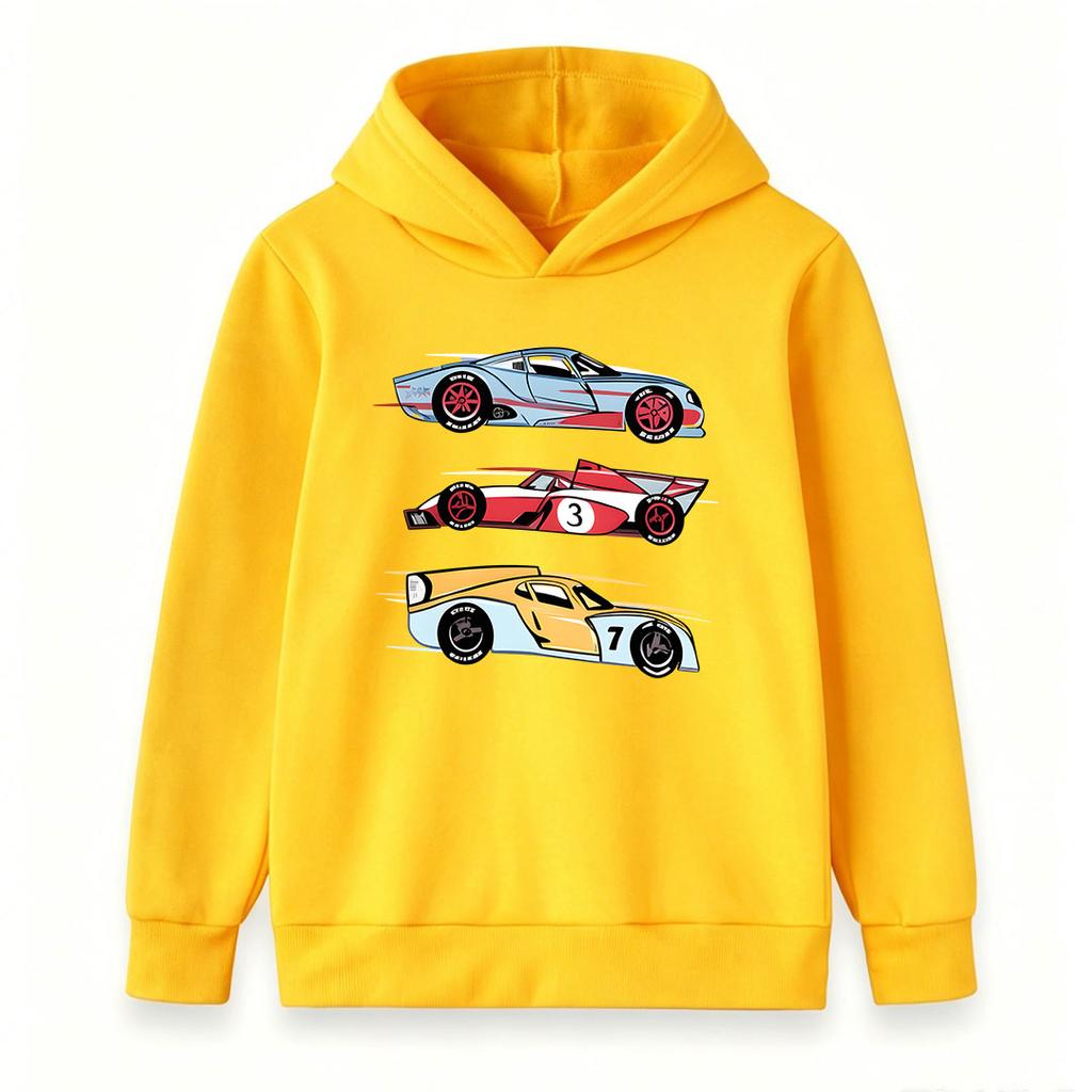 Kids Boys Girls Pullover Hoodie, Cool Retro Racing Cars Print Casual Sweatshirt, Soft Long Sleeve Top for Children Casual Daily Wear Street Sports Out