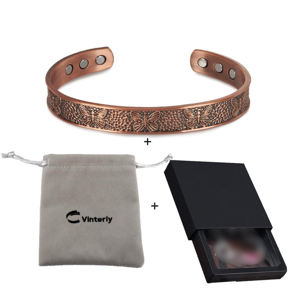 Pure Copper Bracelets Magnetic Butterfly Adjustable Vintage Cuff Bangles 9.7mm Health Energy High Magnet Jewelry Resizable Metal